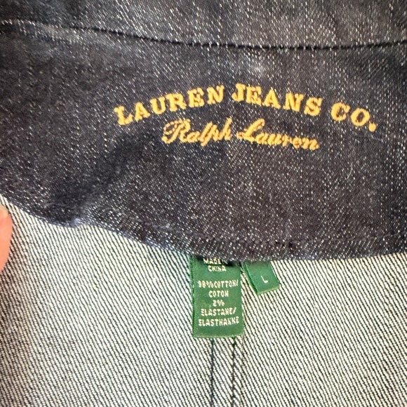 Lauren Jeans Co Women's Denim Blazer Jacket Embroidered Logo 90s Y2K  Large - Picture 9 of 10